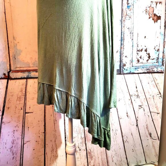 Audge Podge Tunic Top Size M Green Cowl Neck Asymmetric Hem Boho Fairy - Picture 7 of 10